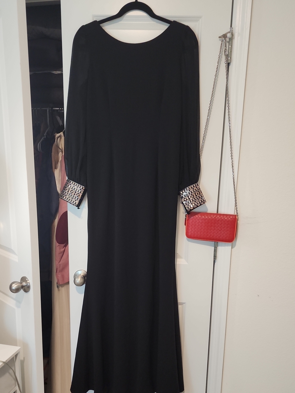 Calvin Klein Black Long Sleeve Maxi Dress with Embellished Cuffs